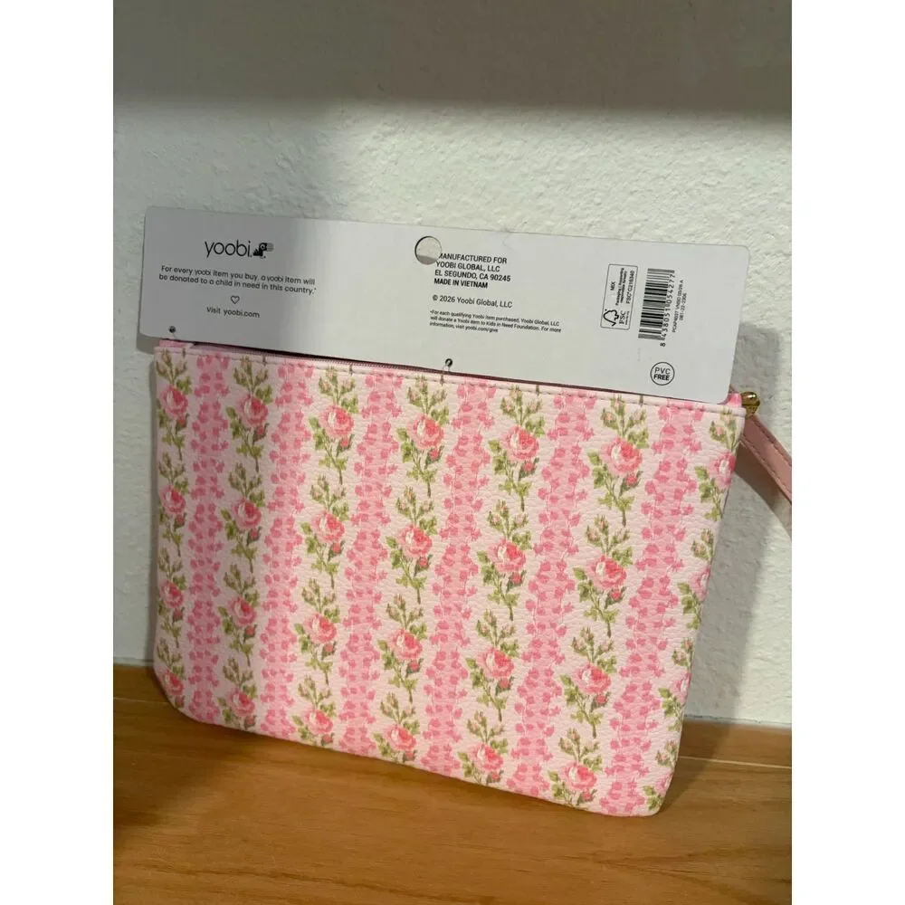 LoveShackFancy x Yoobi Floral Accessory Pouch Cosmetic Makeup Bag Pink NWT